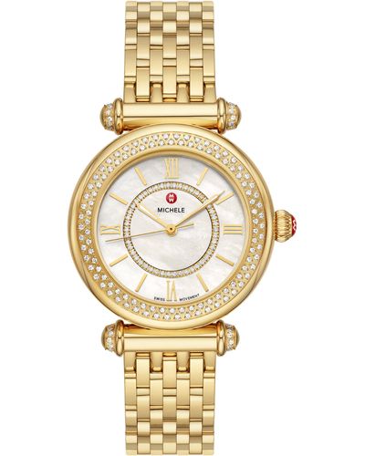 Michele 18k Gold Plated Caber Three-hand Diamond Bracelet Watch - Metallic