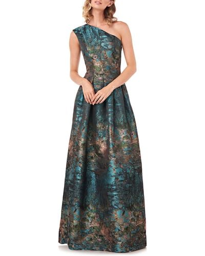 Kay Unger Cara Metallic Jacquard One-shoulder Gown - Multicolor