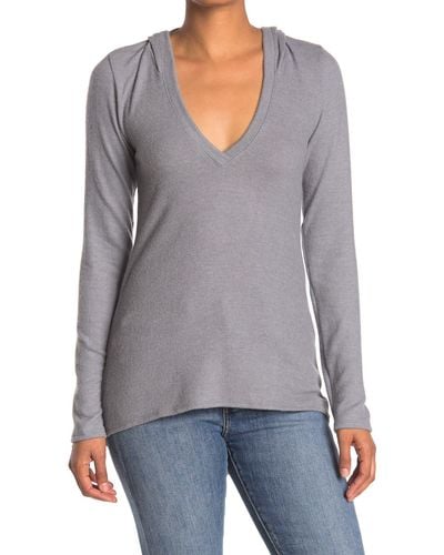 Go Couture Deep V-neck Hooded Top - Gray