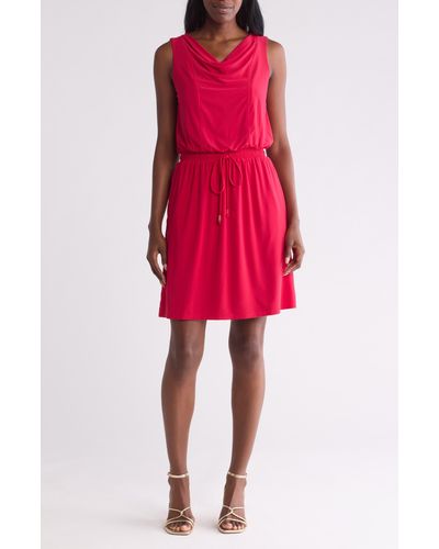 Vince Camuto Cowl Neck Fit & Flare Dress - Red