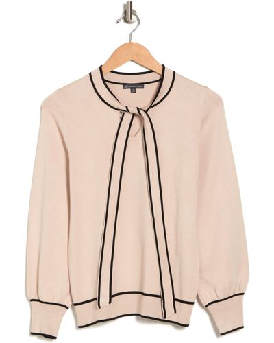 Adrianna Papell Tipped Bow Neck Sweater - Natural