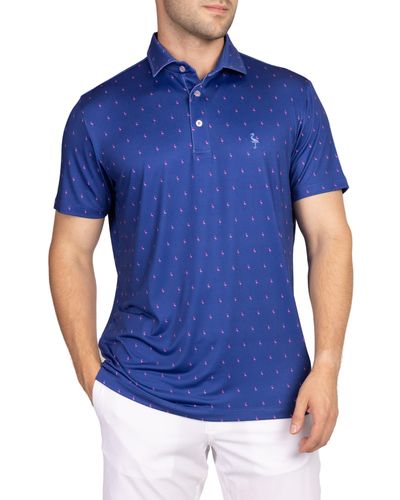 Tailorbyrd Sapphire Blue Byrd Print Performance Polo