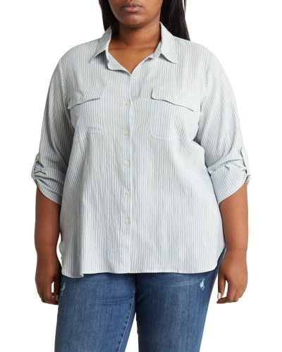 Max Studio Stripe Long Sleeve Button-up Shirt - Gray