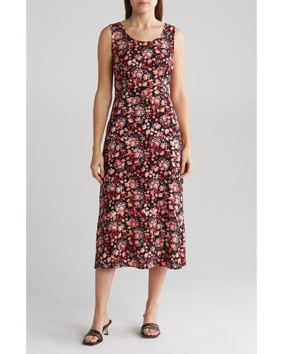 Connected Apparel Floral Midi Dress - Red