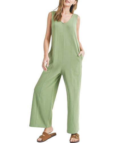 Lush Double V Cotton Jumpsuit - Green