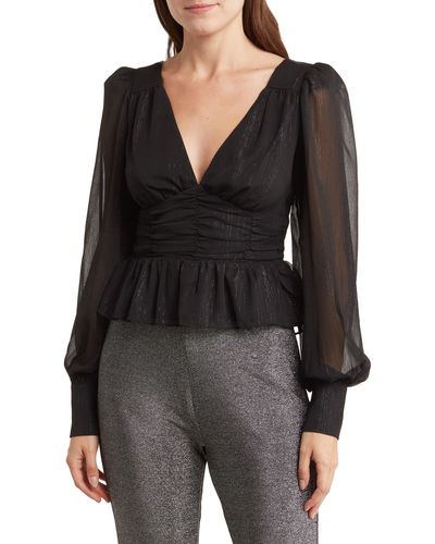 Wayf Ruched Long Sleeve Top - Black