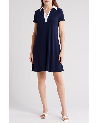1.STATE Two-tone Collared Dress - Blue