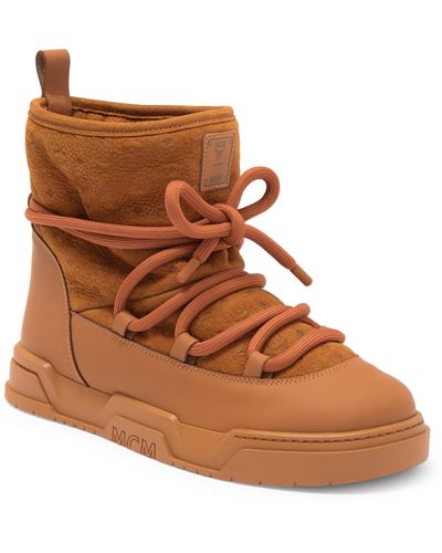 MCM Monogram Leather Boot - Brown