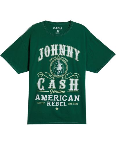 Merch Traffic Johnny Cash American Rebel Cotton Graphic T-shirt - Green