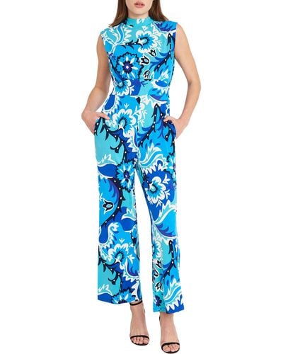 DONNA MORGAN FOR MAGGY Floral Sleeveless Jumpsuit - Blue