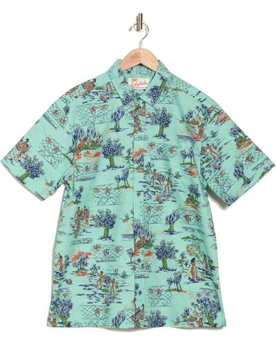 Kahala Lawai Short Sleeve Cotton Button-down Shirt - Blue
