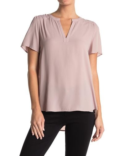 Pleione Solid Pleated Back High/low Tunic Top - Pink