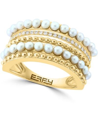 Effy 14k Gold Diamond & Freshwater Pearl Faux Stack Ring - Metallic