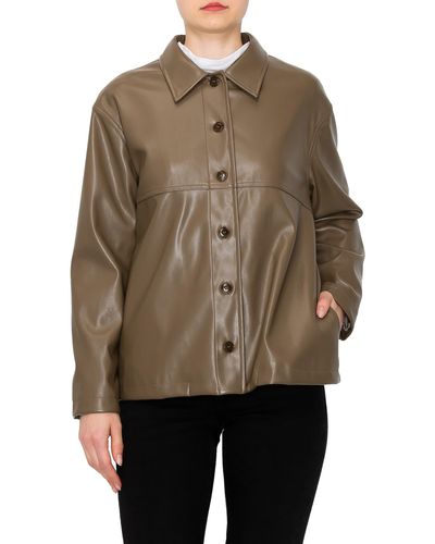 MELLODAY Faux Leather Shirt Jacket - Brown