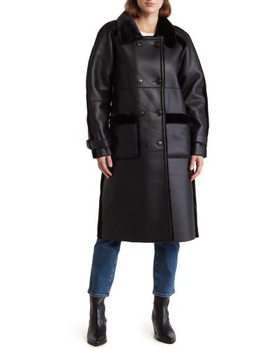 Rebecca Minkoff Faux Leather Coat With Faux Shearling Trim - Black