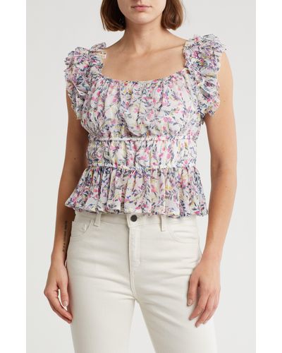 French Connection Gretha Hallie Ruffle Floral Top - White