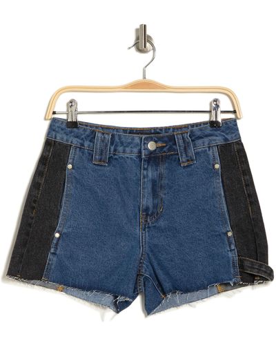 PTCL Colorblock High Waist Cutoff Denim Shorts - Blue