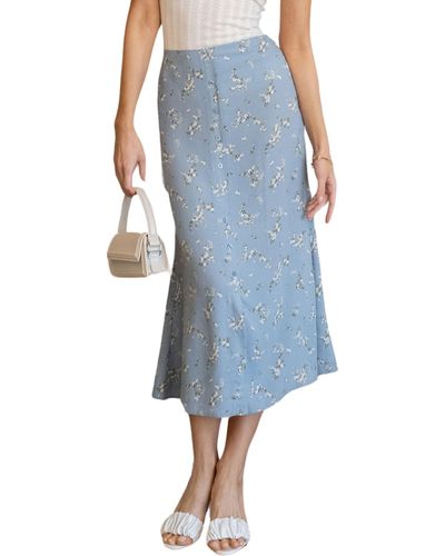 Blu Pepper Floral Print Midi Skirt - Blue