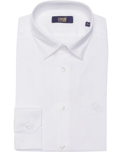 Class Roberto Cavalli Slim Fit Textured Dress Shirt - White