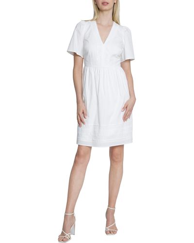Maggy London Short Sleeve Stretch Cotton Fit & Flare Dress - White
