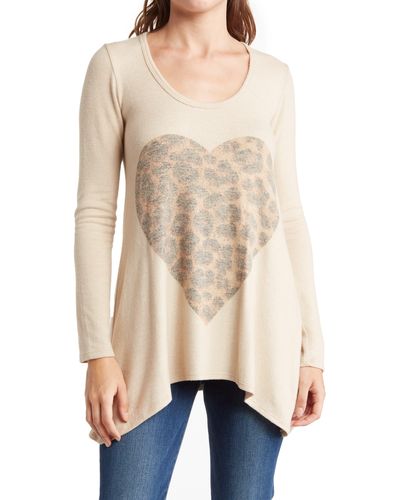 Go Couture Assymetrical Leopard Heart Swing Sweater - Natural