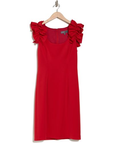 Donna Ricco Ruffle Shoulder Sheath Dress - Red