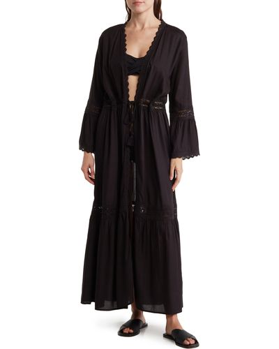 Boho Me Open Front Lace Inset Cover Up - Black