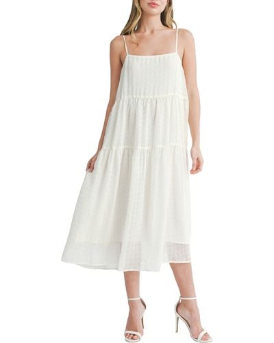 Lush Textured Tiered Midi Dress - White
