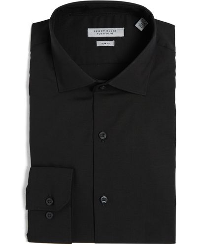 Perry Ellis Luxe Slim Fit Solid Dress Shirt - Black