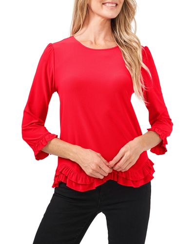 Cece Ruffle Detail Knit Top - Red