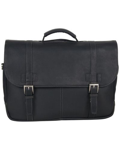 Kenneth Cole Double Gusset Flapover Colombian Leather Laptop Bag - Black