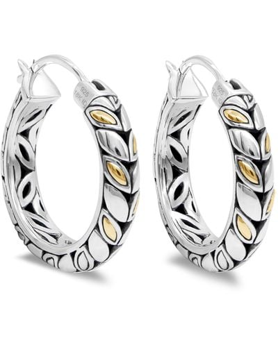 DEVATA Sterling Silver With 18k Gold Accents Hoop Earrings - White