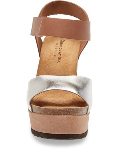 Chocolat Blu Miana Platform Wedge Sandal In Platinum Leather At Nordstrom Rack - Brown