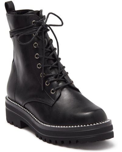 Catherine Malandrino Ball Stud Lace-up Combat Boot In Black/black Smooth At Nordstrom Rack
