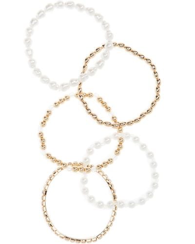 Leith Set Of 5 Imitation Pearl & Beaded Stretch Bracelets - White