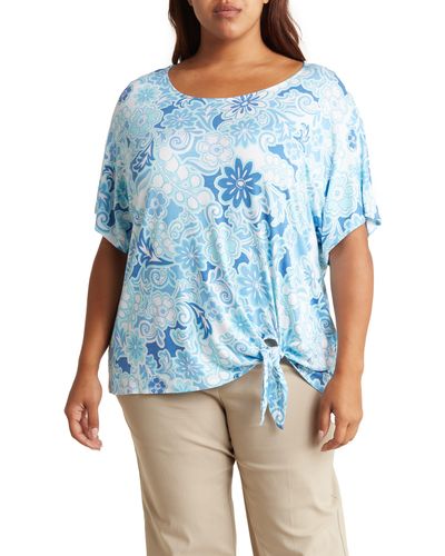 Ruby Rd. Floral Elbow-length Sleeve Top - Blue
