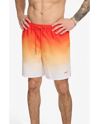 DKNY Core Volley Ombré Swim Trunks - Red