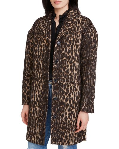 7 For All Mankind Animal Print Longline Coat - Brown