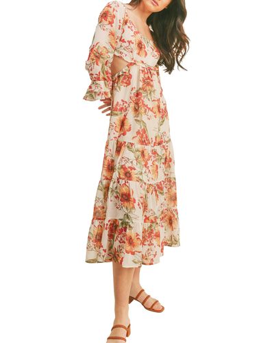 Lush Floral Ruffle Cutout Tiered Maxi Dress - Multicolor