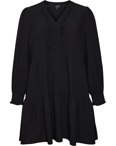 Vero Moda Cira Ruffle Long Sleeve Tiered Dress - Black