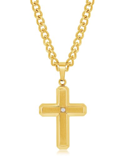 Black Jack Jewelry Brushed Cubic Zirconia Cross Pendant Necklace - Metallic