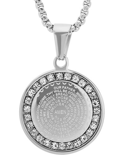 HMY Jewelry 18k Rose Gold Plaed Stainless Steel Lord's Prayer Cz Pendant Necklace - Metallic