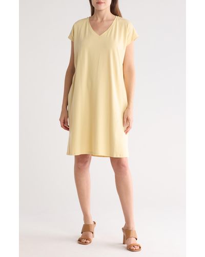 Eileen Fisher V-neck Stretch Cotton Dress - Natural