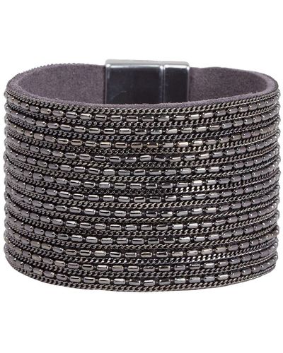Saachi Rock 'n' Roll Chain Detailed Leather Cuff Bracelet - Black