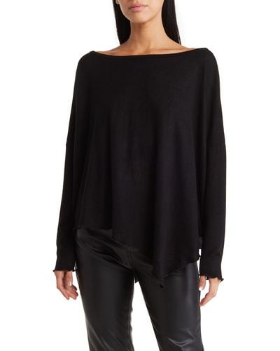 Go Couture Asymmetrical Hem Dolman Sleeve Sweater - Black