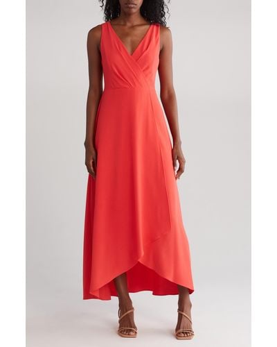 Connected Apparel Pleat High-low Midi Dress - Red
