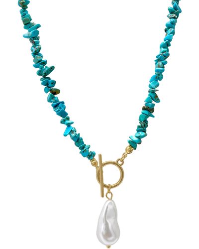Adornia Turquoise Stone & Faux Pearl Toggle Necklace - Blue