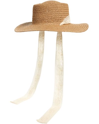 BP. Lace Tie Straw Boater Hat - White