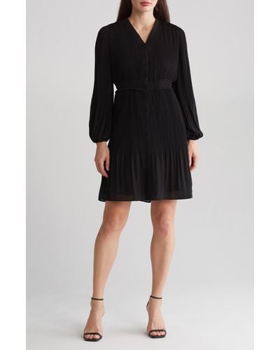 Nanette Lepore Long Sleeve Crepe Chiffon Dress - Black