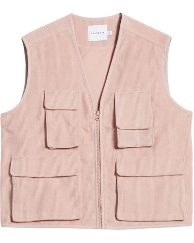 TOPMAN Corduroy Pocket Vest - Pink